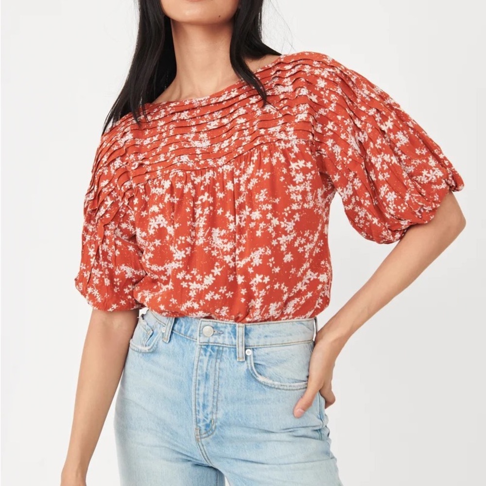 Intimately Free People Dessa Bodysuit Top Rust Combo Floral Pintuck